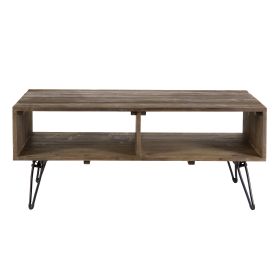 Betsy 42 Inch Reclaimed Wood Rectangle Farmhouse Coffee Table With Storage; Iron Legs; Natural Brown