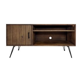 Clive 48 Inch Reclaim Wood Rectangle Farmhouse Media Console TV Stand; 1 Door; Iron Legs; Rustic Brown