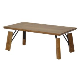 Rectangular Wooden Coffee Table with Block Legs; Natural Brown