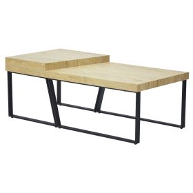 Rectangular Wooden Coffee Table with Metal Frame; Oak Brown and Black