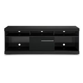 Hud 71 Inch Modern TV Media Entertainment Center Console; 5 Open Compartments; 1 Sliding Door; Black