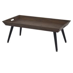 Rectangular Wooden Coffee Table with Tray Top and Metal Legs; Brown and Black