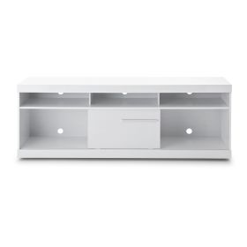 Hud 71 Inch Modern TV Console Media Entertainment Center; 5 Open Compartments; 1 Sliding Door; White