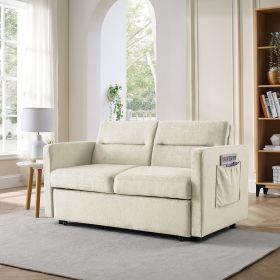 Loveseats Sofa Bed with Pull-out Bed; Adjsutable Back and Two Arm Pocket; Beige (54.5'x33'x31.5')