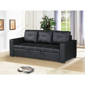 3 Seats Faux Leather Convertible Sleeper Sofa; Black