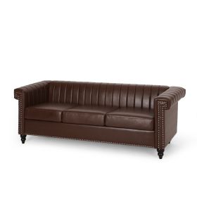 Donley Contemporary Channel Stitch 3 Seater Sofa with Nailhead Trim; DARK BROWN