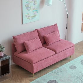 Modern Armless Loveseat Couch; Armless Settee Bench; Pink Cotton Linen-59.8''