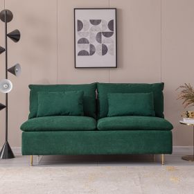 Modern Armless Loveseat Couch; Armless Settee Bench; Emerald Cotton Linen-59.8''