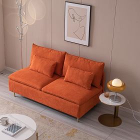 Modern Armless Loveseat Couch; Armless Settee Bench; Orange Cotton Linen-59.8''