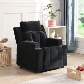 Kids Recliner Chair; Kids Upholstered Couch with Two Cup Holder; Footrest; Backrest; Toddlers Velvet Recliner with Headrest and Footrest