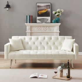 Cream White Convertible Folding Futon Sofa Bed ; Sleeper Sofa Couch for Compact Living Space.