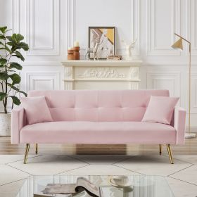 PINK Velvet Convertible Folding Futon Sofa Bed ; Sleeper Sofa Couch for Compact Living Space