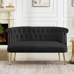 black sofa with nailhead arms