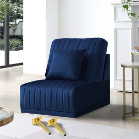 Blue armless single sofa; not sold separately; needs to be combined with other parts or multiple seats.