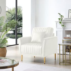 Mid-Century Modern Velvet Fabric Accent Chair Armchair for Living Room Bedroom Channel Tufted Upholstered Comfortable Cream Color Reading Armchair