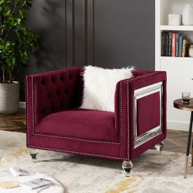 Single red velvet sofa