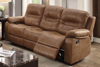 1pc Motion Sofa Only Dark Brown Color Breathable Leatherette Leatherette 3-Seat Couch Plush Armrest Cushion Seating Relax Living Room Furniture