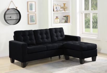 Earsom Sofa and Ottoman; Black Linen 56660