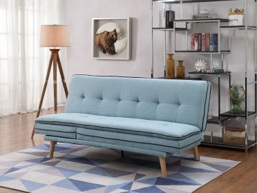 Savilla Adjustable Sofa; Blue Linen &amp; Oak Finish 57162