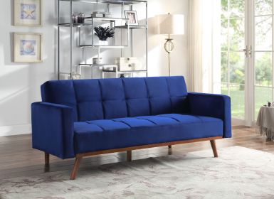 Tanitha Adjustable Sofa; Blue Velvet & Natural Finish 57205