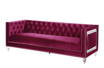 Heibero Sofa w/2 Pillows; Burgundy Velvet 56895