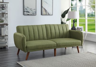 Bernstein Adjustable Sofa; Green Linen &amp; Walnut Finish 57194