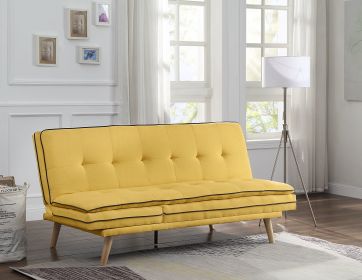 Savilla Adjustable Sofa; Yellow Linen &amp; Oak Finish 57160