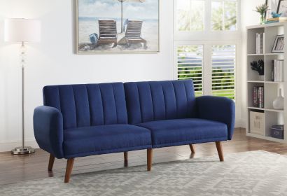 Bernstein Adjustable Sofa; Blue Linen &amp; Walnut Finish 57190