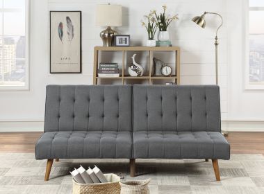 Blue Grey Modern Convertible Sofa 1pc Set Couch Polyfiber Plush Tufted Cushion Sofa Living Room Furniture Wooden Legs