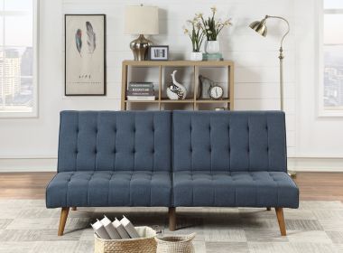 Navy Color Modern Convertible Sofa 1pc Set Couch Polyfiber Plush Tufted Cushion Sofa Living Room Furniture Wooden Legs