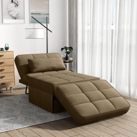 Living Room Bed Room Metal Frame with Brown Linen Fabric Recliner Bed Ottoman