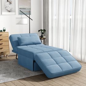 Living Room Bed Room Metal Frame with Blue Linen Fabric Recliner Bed Ottoman