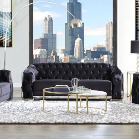 Pyroden Sofa in Black Velvet &amp; Chrome Finish LV00296