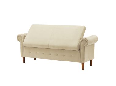 Beige Multifunctional Storage Rectangular Sofa Stool