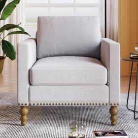 Classic Linen Armchair Accent Chair with Bronze Nailhead Trim Wooden Legs Single Sofa Couch for Living Room; Bedroom; Balcony; Beige