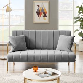 [New Design] Modern and comfortable Light Grey Australian cashmere fabric sofa; comfortable loveseat with two throw pillows