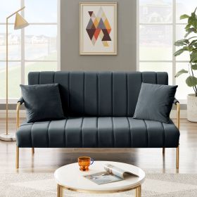 [New Design] Modern and comfortable Dark Grey Australian cashmere fabric sofa; comfortable loveseat with two throw pillows