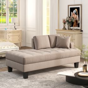 [New+Video]64" Deep Tufted Upholstered Textured Fabric Chaise Lounge; Toss Pillow included; Living room Bedroom Use; Warm Grey