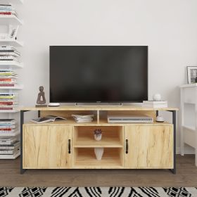 TV Stand ; Modern Wood Universal Media Console with Metal Legs; Home Living Room Furniture Entertainment Center; oak