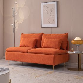 Modern Armless Loveseat Couch;  Armless Settee Bench;  Orange Cotton Linen-59.8''