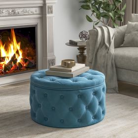 [New] 29.5"Wide Classic Button Tufted Velvet Round Ottoman With Storage Living Room Footrest