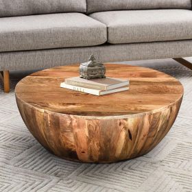 Mango Wood Coffee Table In Round Shape Dark Brown;  DunaWest