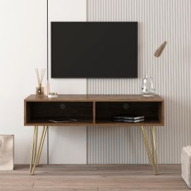 Modern Design TV Stand Stable Metal Legs with 2 Open Shelves for TV;  DVD;  Router;  Books and Knickknacks;  Brown