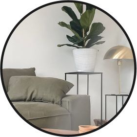 SDKOA Wall Round Mirror 30 Inch with Black Modern Aluminum Alloy Frame, Large Circle Mirror Wall Mounted for Bathroom, Living Room, Entryways