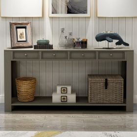 Console Table for Entryway Hallway Sofa Table with Storage Drawers and Bottom Shelf (Khaki) AL