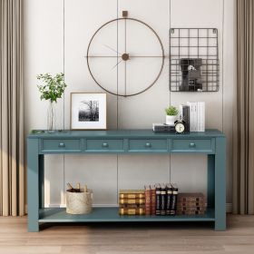 Console Table for Entryway Hallway Sofa Table with Storage Drawers and Bottom Shelf (Dark Blue) AL