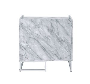 Azrael Accent Table; White Printed Faux Marble & Chrome Finish YF