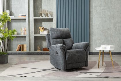 Swivel Rocker Fabric Recliner Chair - Reclining Chair Manual; Single Modern Sofa Home Theater Seating for Living Room (Smoke Grey)