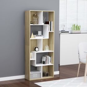 vidaXL Book Cabinet White and Sonoma Oak 26.4"x9.4"x63.4" Engineered Wood