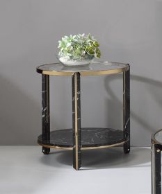 Thistle End Table; Clear Glass; Faux Black Marble & Champagne Finish YJ